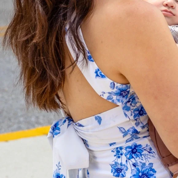 Lulu's White and Blue Floral Midi Dress - Picture 9 of 9